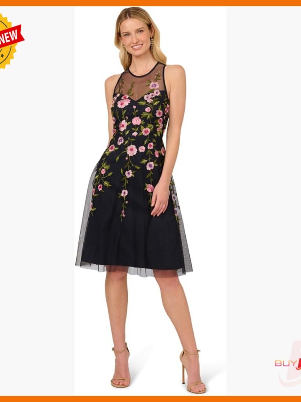 Sleeveless Knee-Length Cocktail Dress with Bead Embroidery and A-Line Silhouette